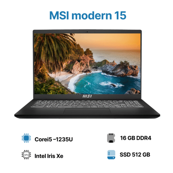 لپ تاپ 15.6 اینچی ام اس آی مدل Modern 15 B12MO i5-1235U 16GB 512GB Intel Iris Xe