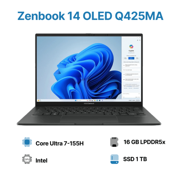 لپ تاپ 14 اینچی ایسوس مدل Zenbook 14 OLED Q425MA-Ultra 7-155H 16GB 1TB Intel Arc